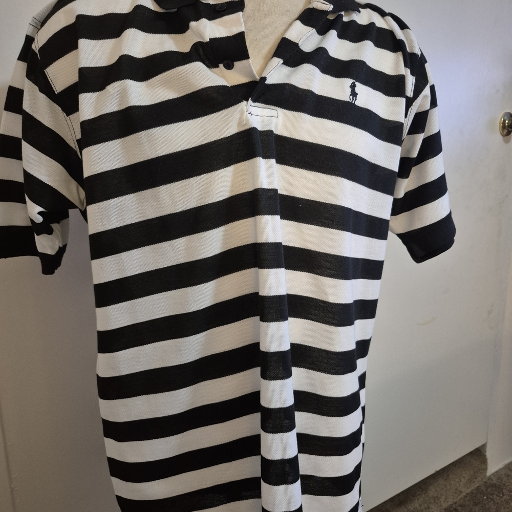 Vintage Polo Golf Ralph Lauren Polo Shirt White Navy Striped Waffle Knit Size XL